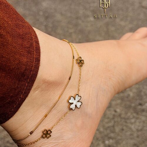 Double-Layer Clover Charm Anklet