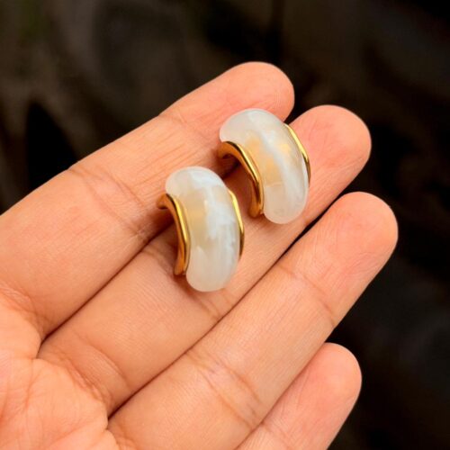 Marbled Resin Huggie Earrings