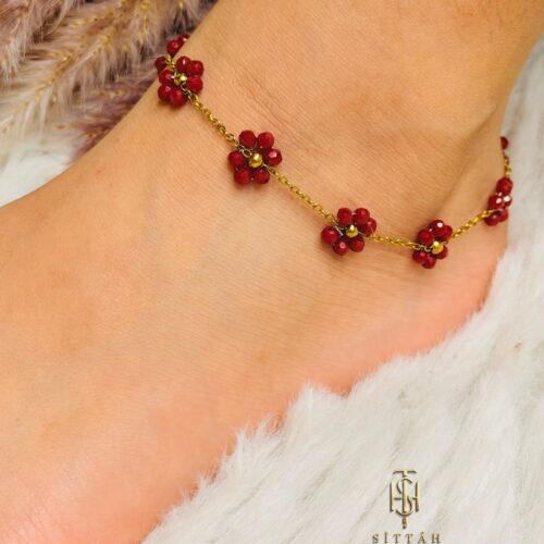 Crimson Daisy Charm Anklet