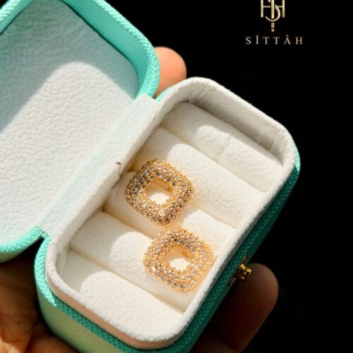Hollow Square American Diamond Stud Earrings