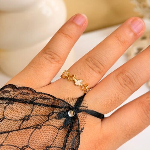 Golden Butterfly Pearl Ring