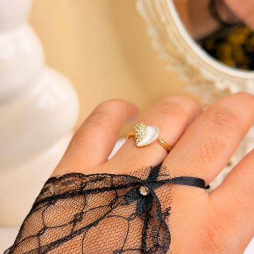 Golden Pearl Heart Ring