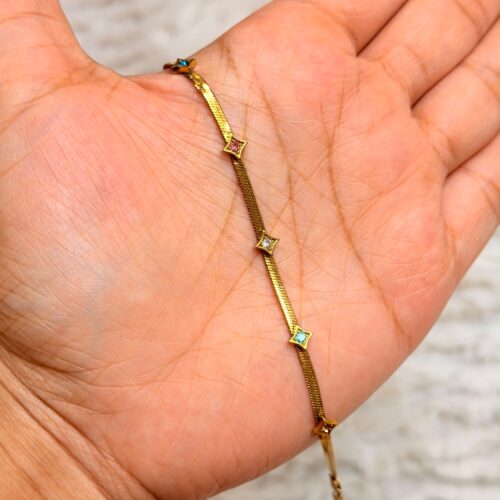 Gold-Plated Multicolor Zircon Starburst Herringbone Bracelet