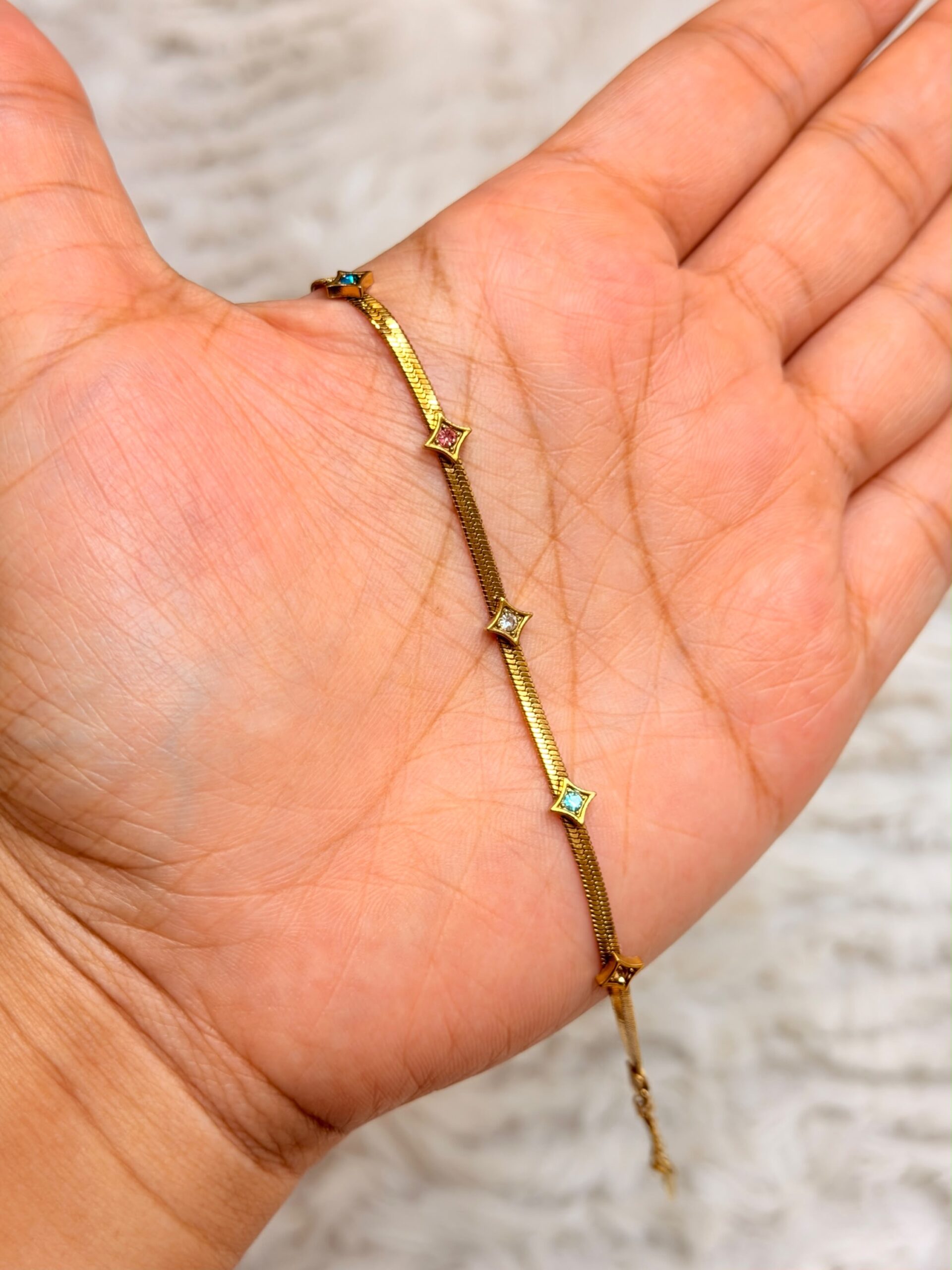 Gold-Plated Multicolor Zircon Starburst Herringbone Bracelet