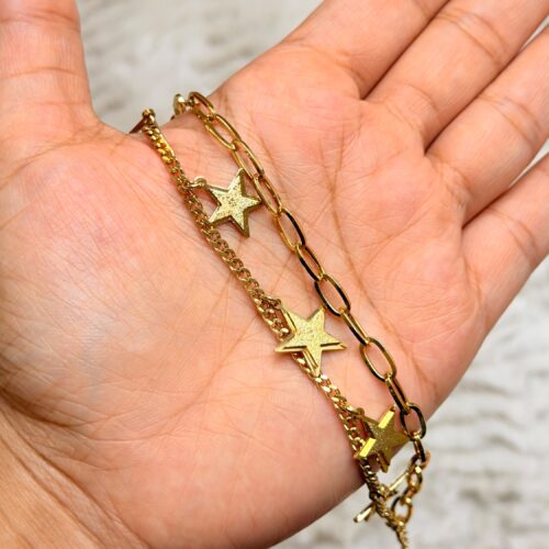 old-Plated Double-Layer Star Charm Bracelet.