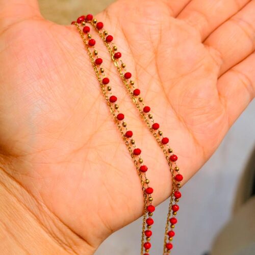 Red Rosette Bead Anklet