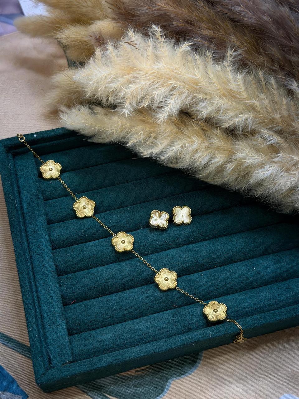 Golden Clover Bracelet And Clover Studs - Image 2