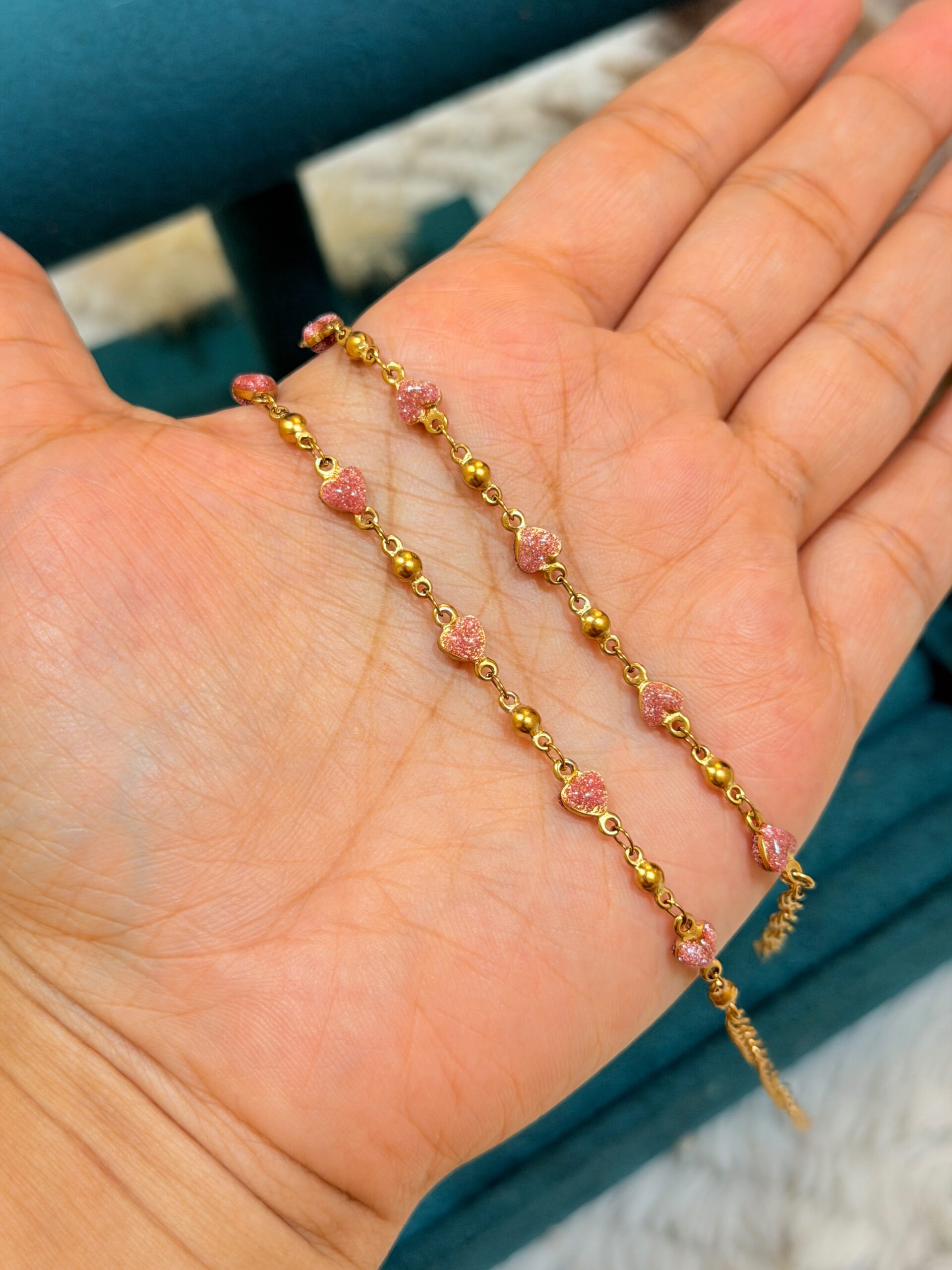 Pink Glitter Heart Anklet - Image 2