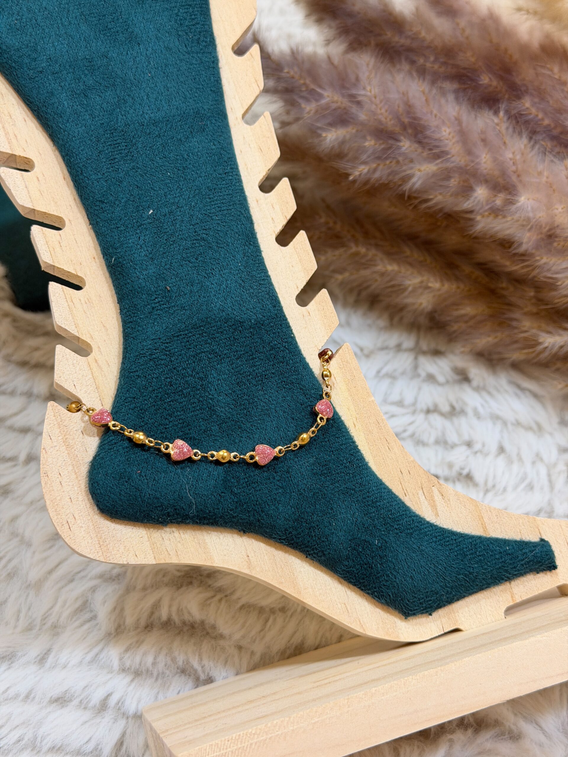 Pink Glitter Heart Anklet