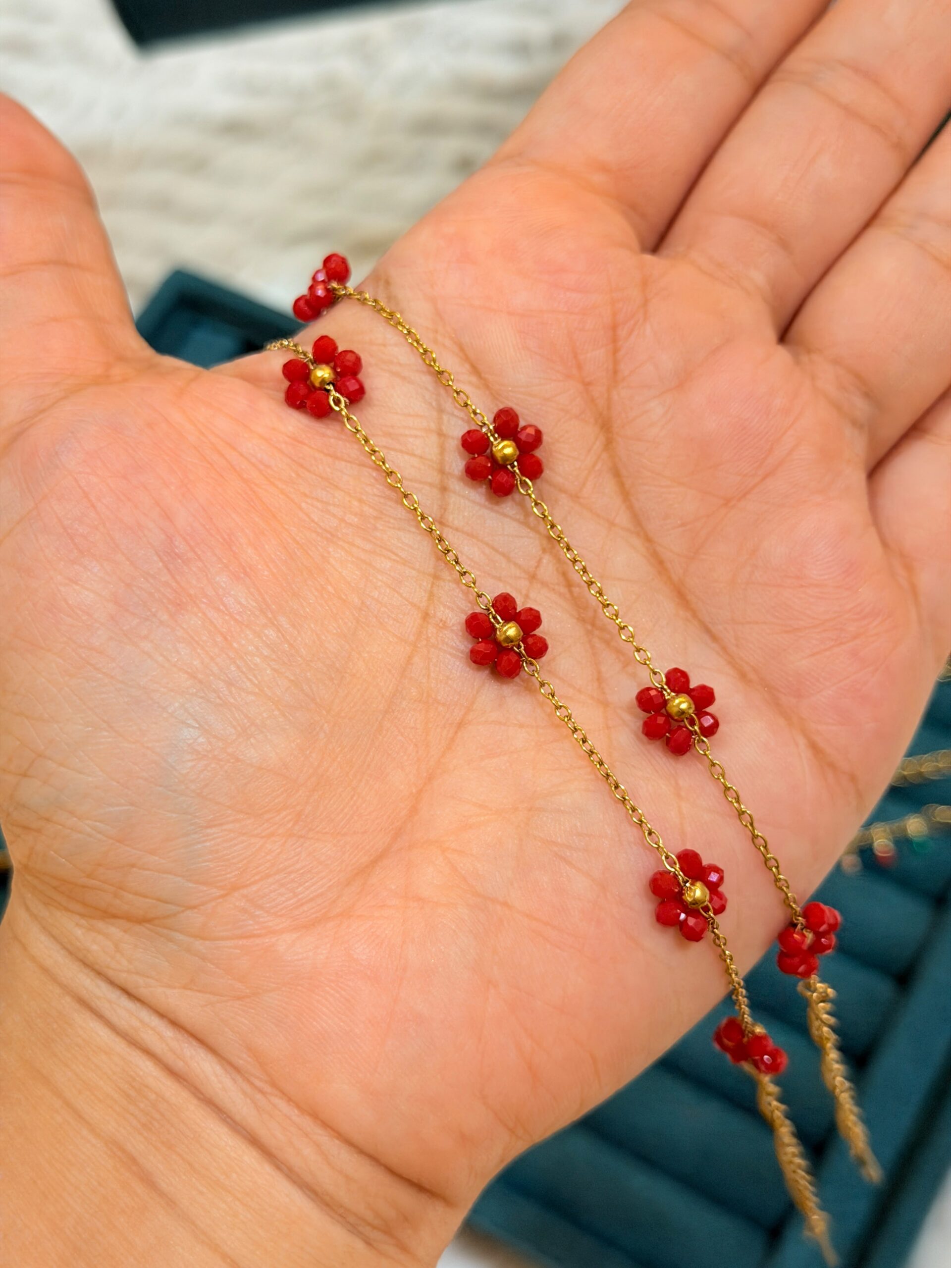 Red Daisy Bloom Anklet - Image 2