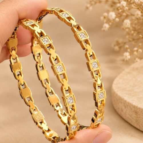 Geometric Gold Stone Bangle