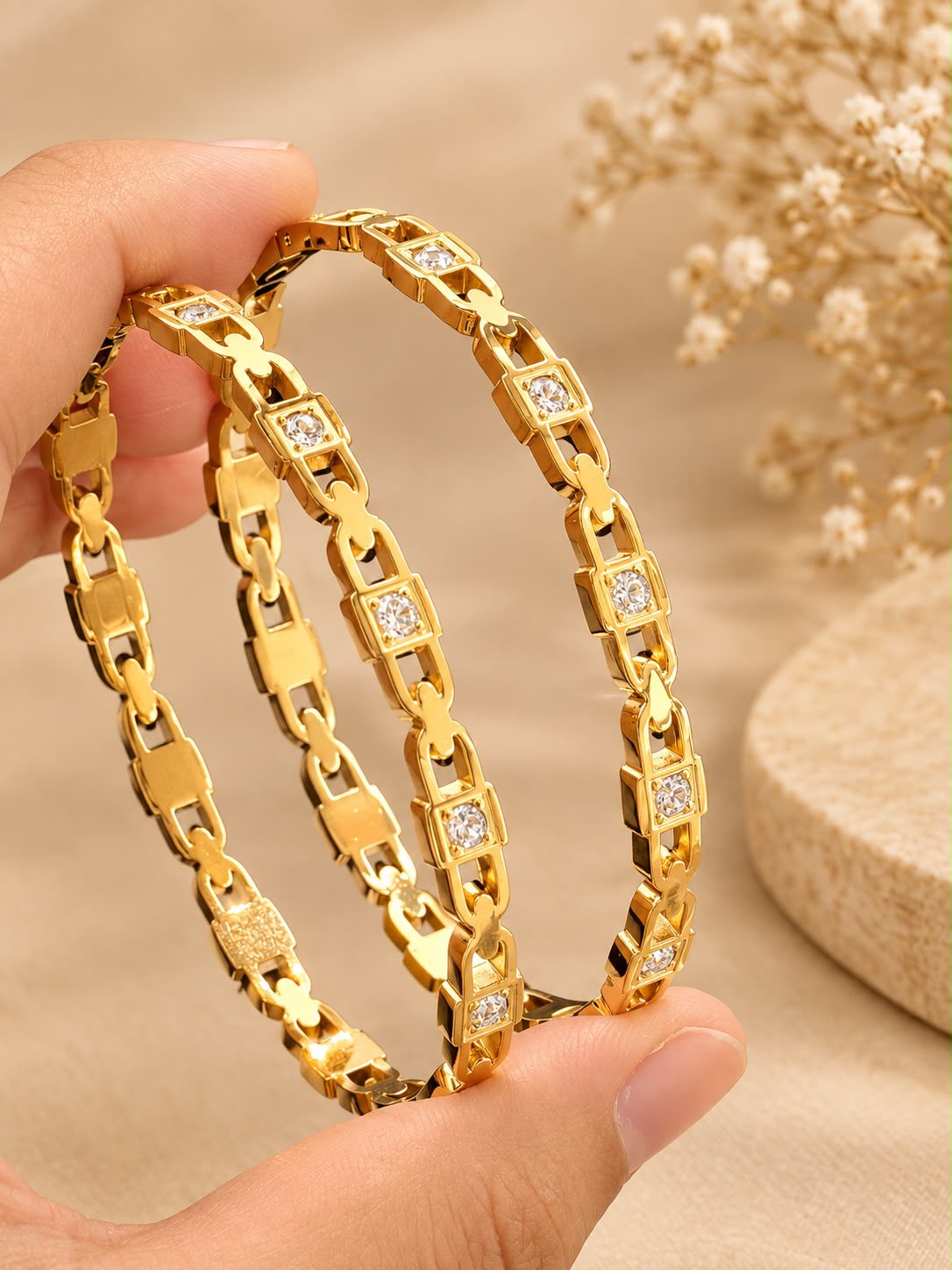 Geometric Gold Stone Bangle