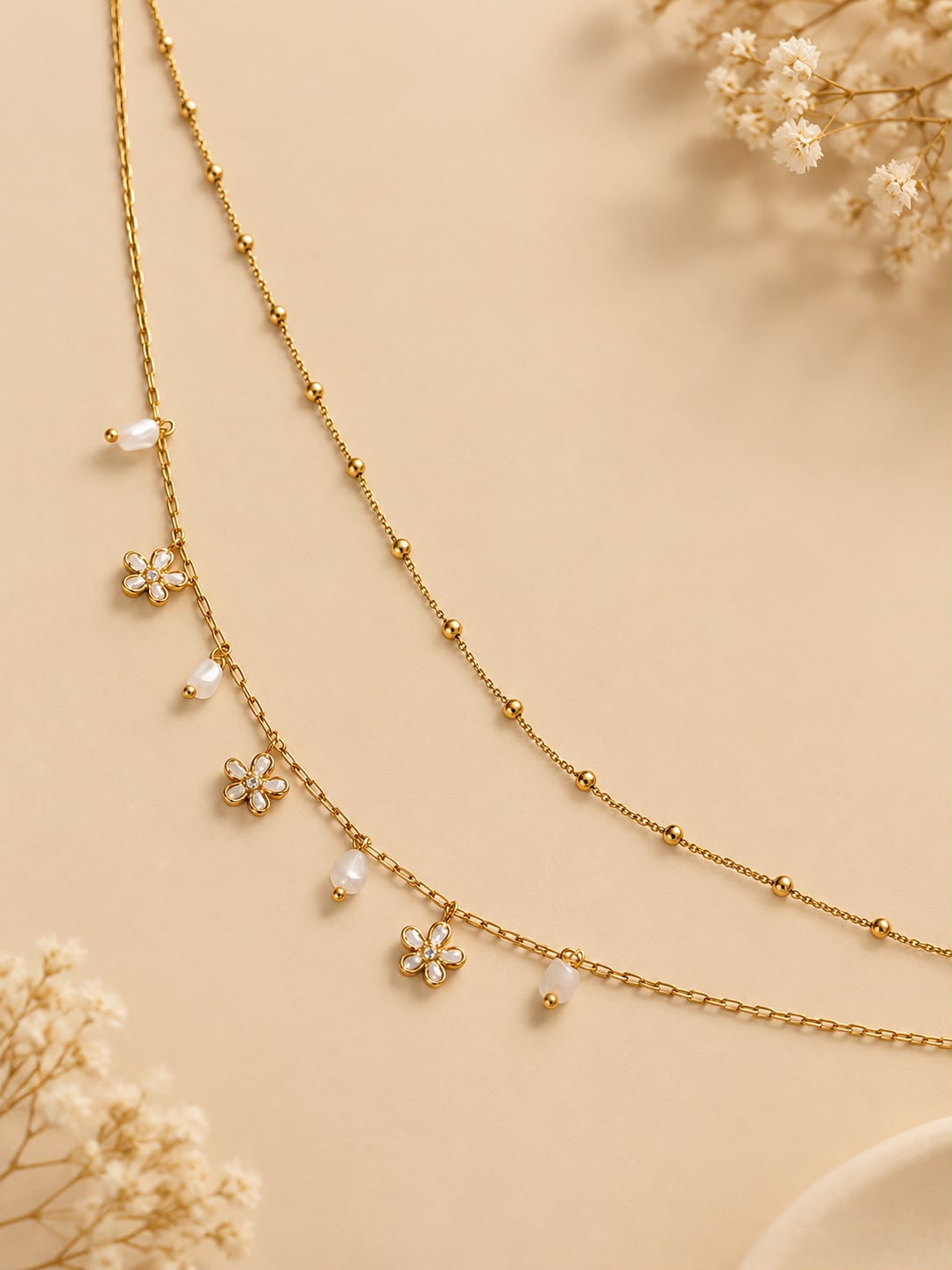 Daisy Pearl Layered Necklace