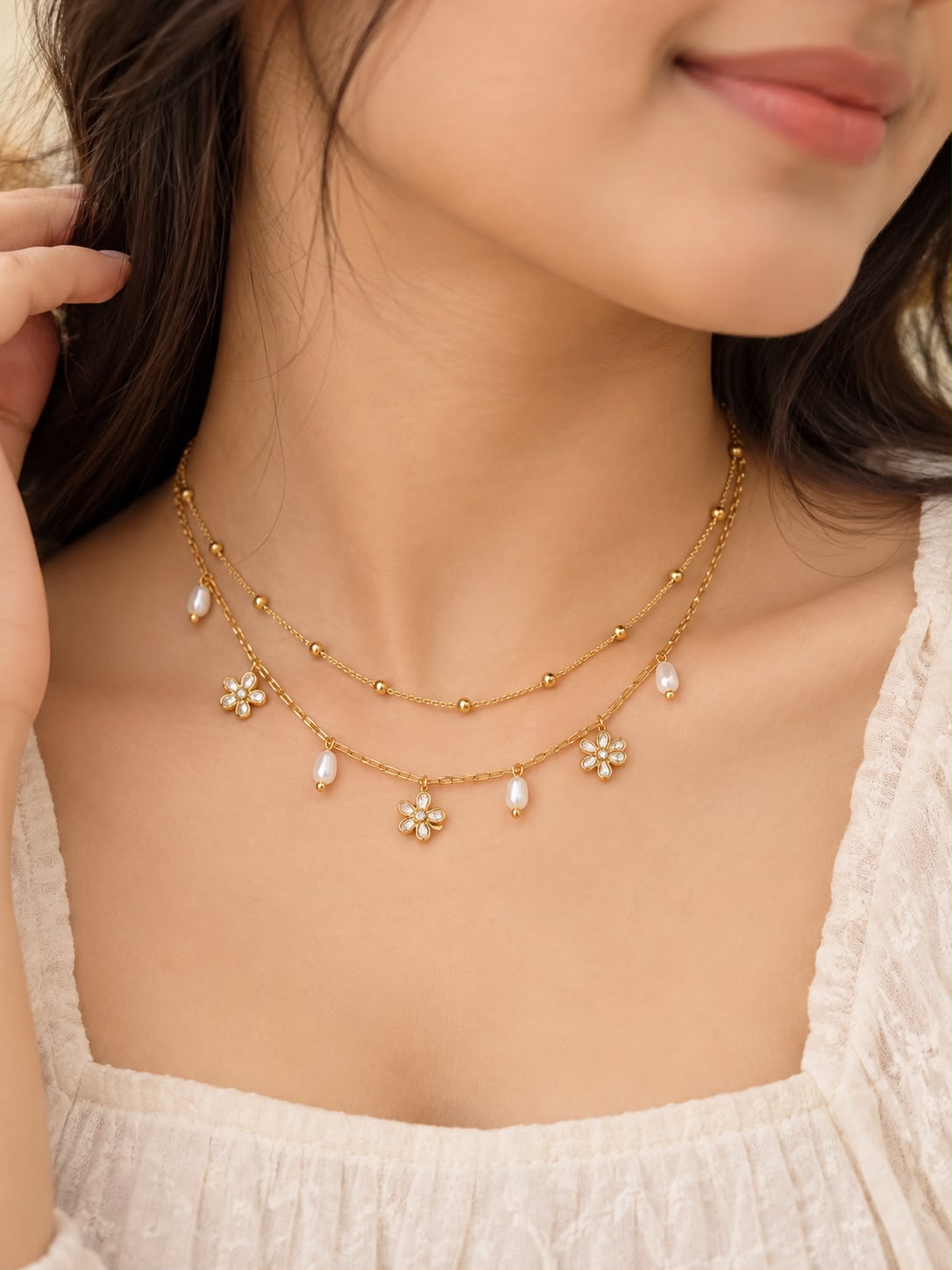 Daisy Pearl Layered Necklace - Image 2