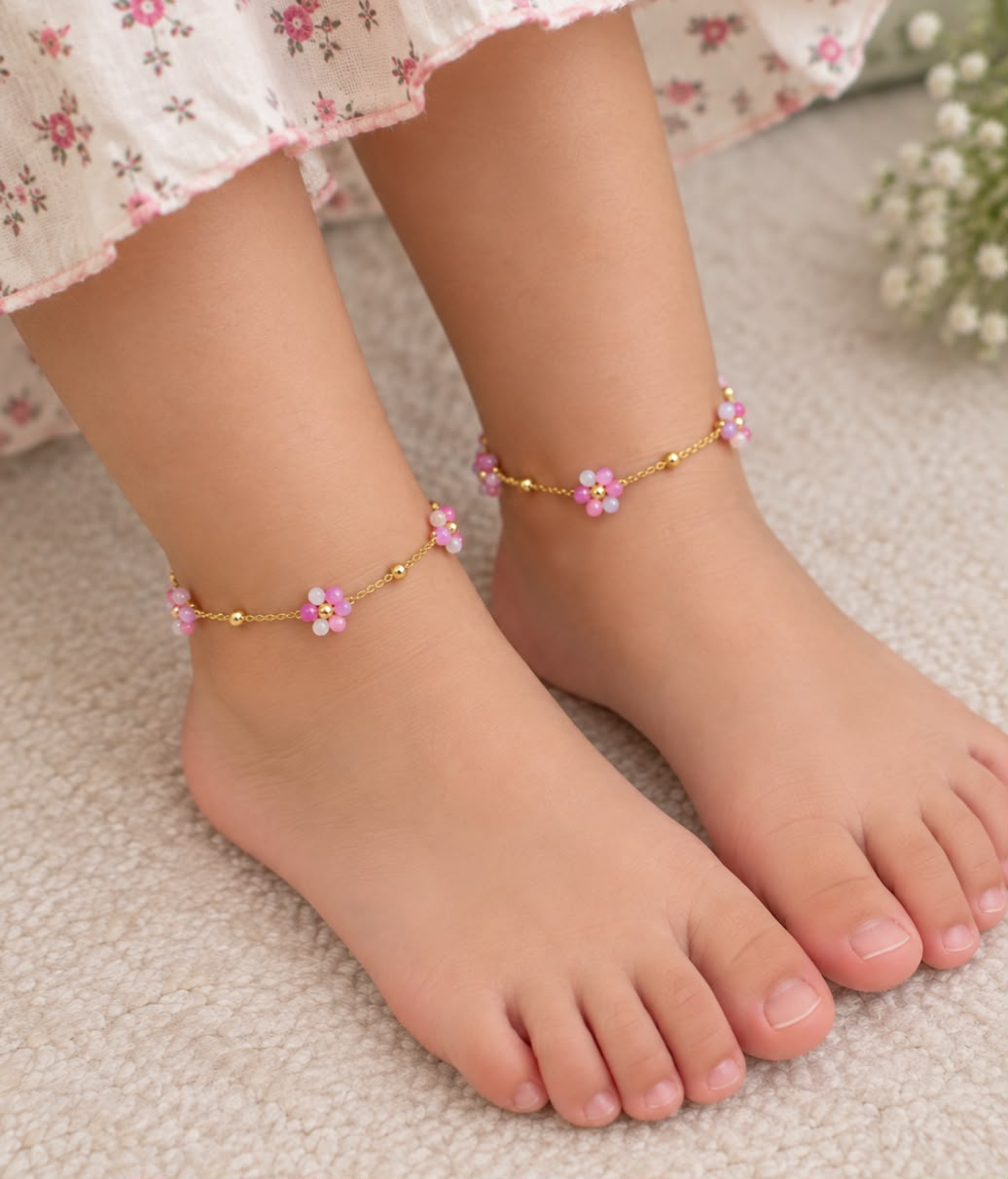 Pink Floral Anklet(KIDS)
